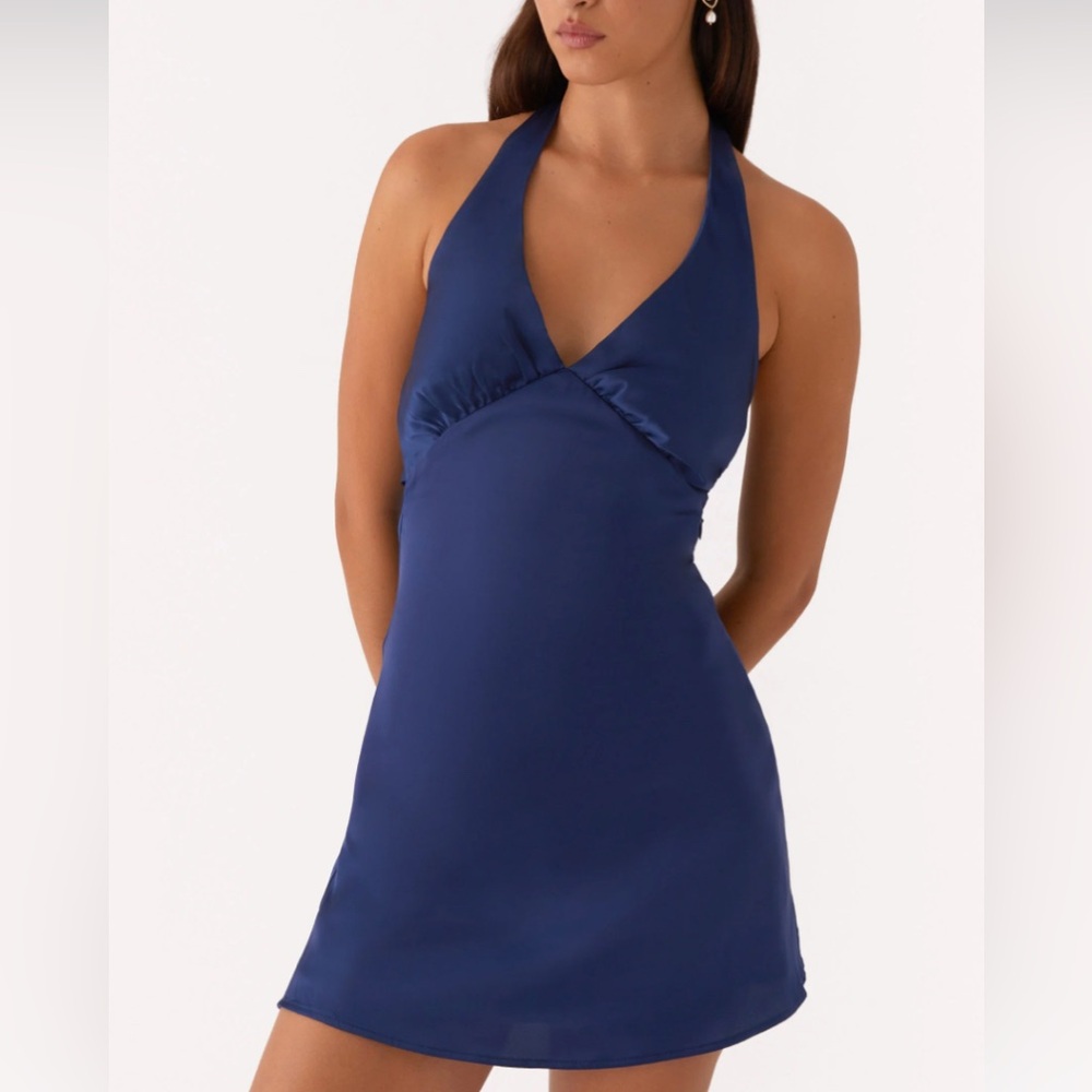 “Heavy Hearted” PepperMayo Navy Blue Satin Halter Dress - Women